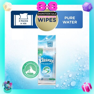 KLEENEX - Pure Water Hand and Face Moist Wipes 3 x 10 Sheets
