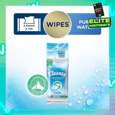 KLEENEX Pure Water Hand and Face Moist Wipes 3 x 10 Sheets