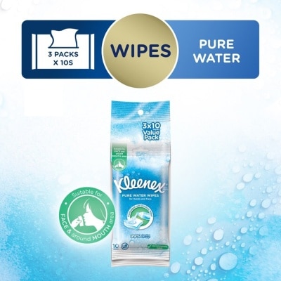 KLEENEX Pure Water Hand and Face Moist Wipes 3 x 10 Sheets