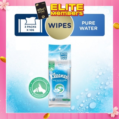 KLEENEX Pure Water Hand and Face Moist Wipes 3 x 10 Sheets