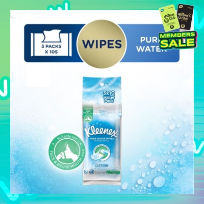 KLEENEX Pure Water Hand and Face Moist Wipes 3 x 10 Sheets
