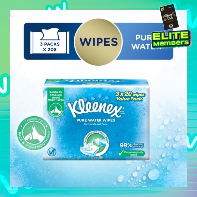 KLEENEX Pure Water Hand and Face Moist Wipes 3 x 20 Sheets
