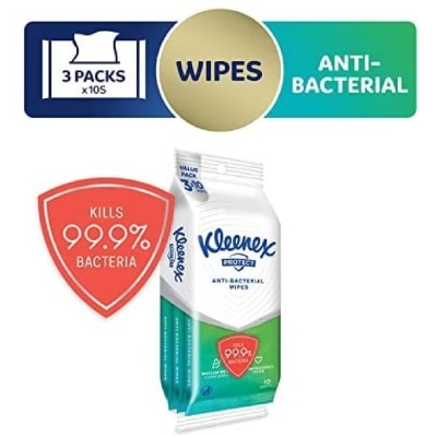 KLEENEX Protect Anti-Bacterial Wipes (Kills 99.9% Bacteria) 10s x 3 Packs