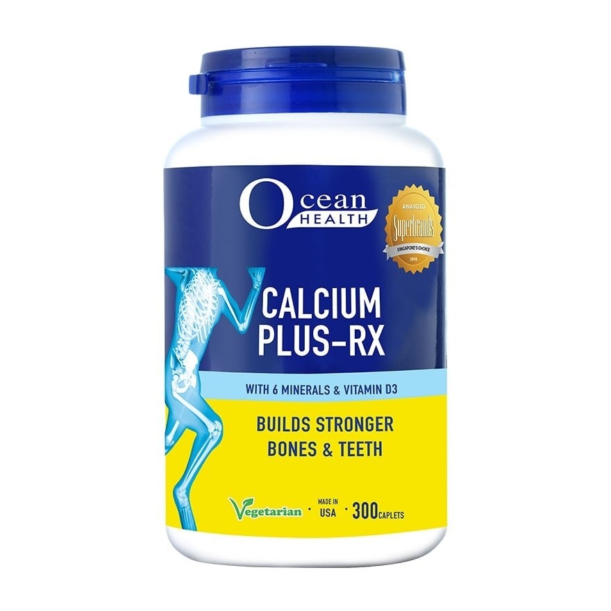 Calcium Plus-RX Caplet (Builds Strong Bones + With Vit D3 & 6 Minerals including Magnesium + Vegetarian) 300s