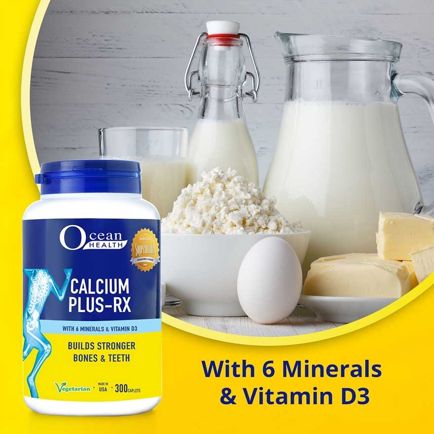 Calcium Plus-RX Caplet (Builds Strong Bones + With Vit D3 & 6 Minerals including Magnesium + Vegetarian) 300s