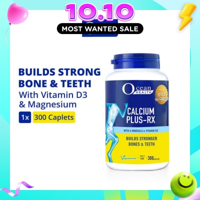 OCEAN HEALTH Calcium Plus RX Caplet (Builds Strong Bones + With Vit D3 & 6 Minerals including Magnesium + Vegetarian) 300s image