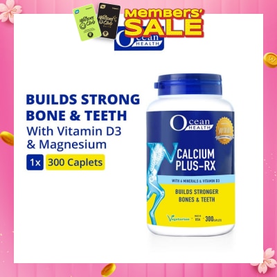 OCEAN HEALTH Calcium Plus-RX Caplet (Builds Strong Bones + With Vit D3 & 6 Minerals including Magnesium + Vegetarian) 300s