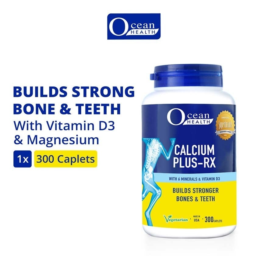 Calcium Plus-RX Caplet (Builds Strong Bones + With Vit D3 & 6 Minerals including Magnesium + Vegetarian) 300s