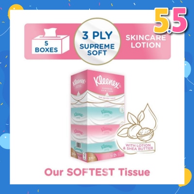 KLEENEX Ultra Soft 3ply Facial Tissue Silky Smooth 80s x 5 Box