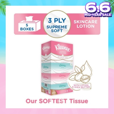 KLEENEX Ultra Soft 3ply Facial Tissue Silky Smooth 80s x 5 Box