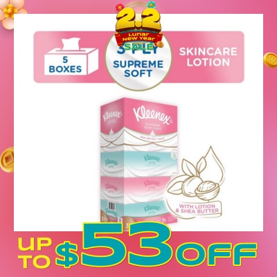 KLEENEX Ultra Soft 3ply Facial Tissue Silky Smooth 80s x 5 Box