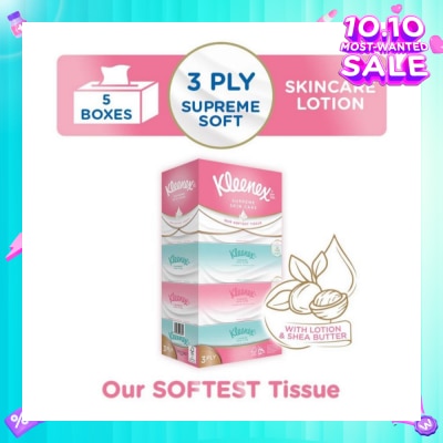 KLEENEX Ultra Soft 3ply Facial Tissue Silky Smooth 80s x 5 Box