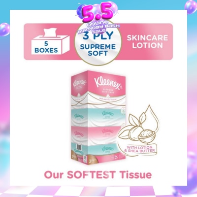 KLEENEX - Ultra Soft 3ply Facial Tissue Silky Smooth 80s x 5 Box