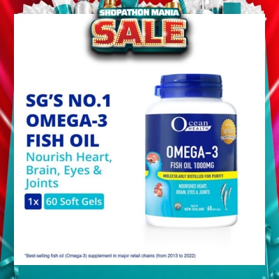 OCEAN HEALTH - Omega-3 Fish Oil Softgel 1000mg (For Heart, Brain, Eyes & Joints + Halal) 60s