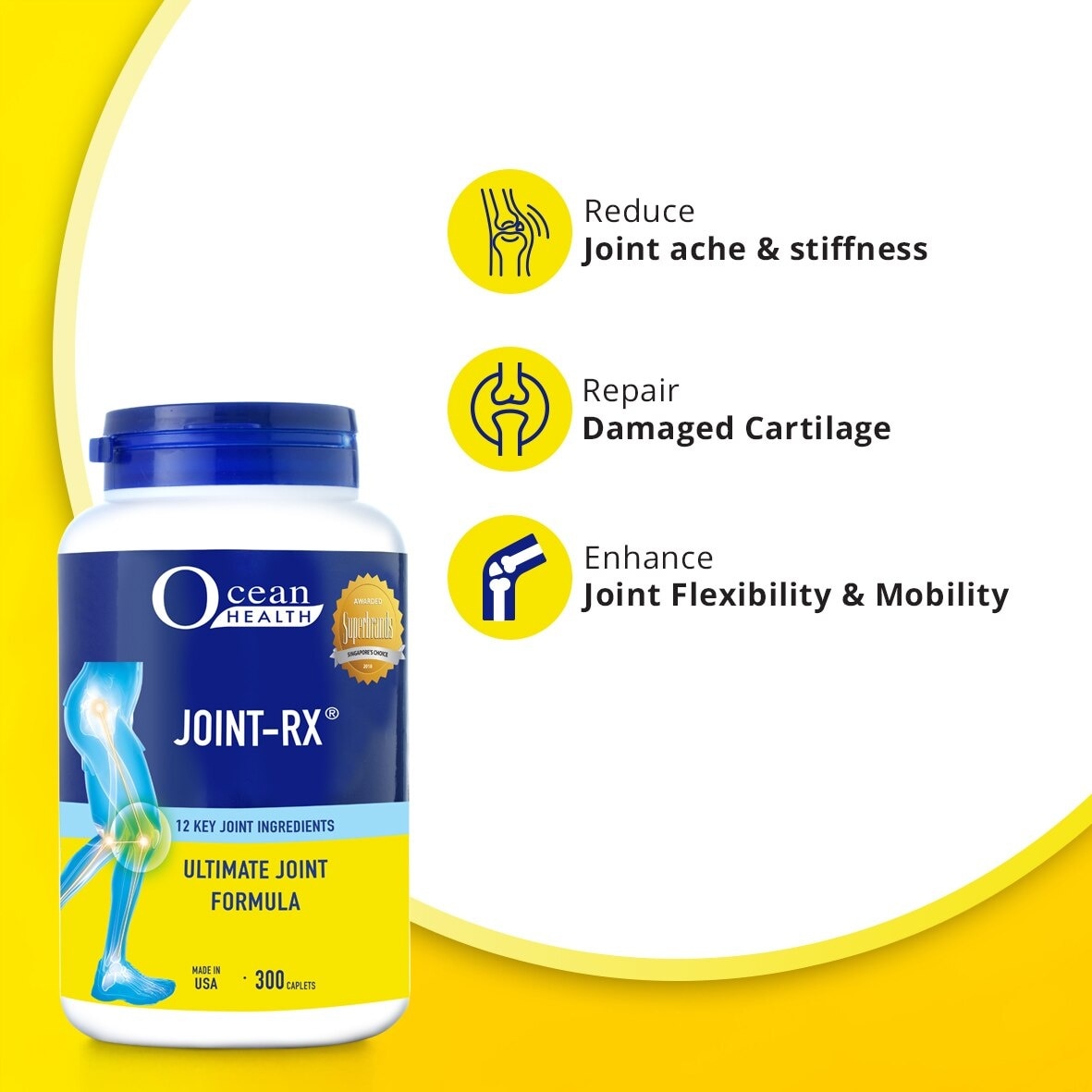 Joint-RX Caplet (Relieves Joint Ache & Discomfort, Promotes Mobility & Flexibility + 12 Key Nutrients such as Glucosamine, Chondroitin, MSM, Vit D3, Boswellia) 300s