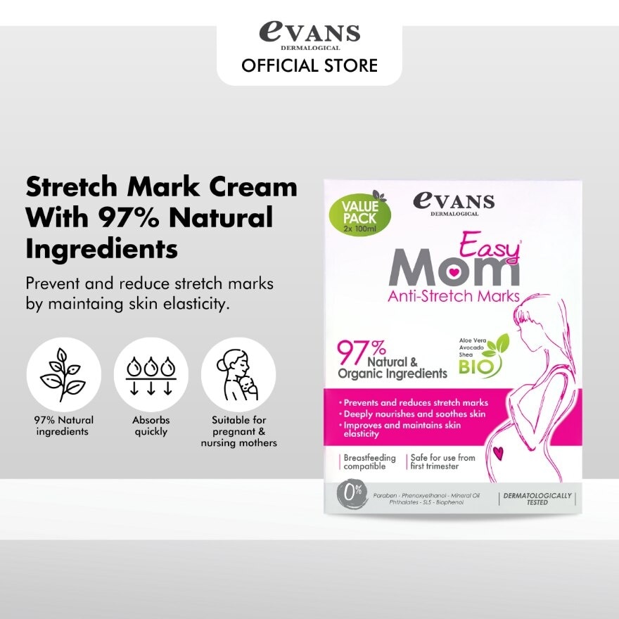 Easy Mom Anti-Stretch Marks Cream (Prevents & Reduce Stretch Marks) Packset 100ml x 2s