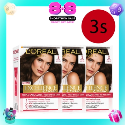 L'OREAL PARIS EXCELLENCE - Créme Hair Colour #3 Natural Dark Brown Bundle Set 1s