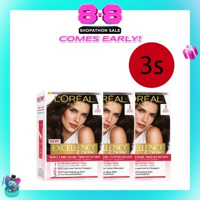 L'OREAL PARIS EXCELLENCE - Créme Hair Colour #3 Natural Dark Brown Bundle Set 1s