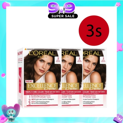 L'OREAL PARIS EXCELLENCE - Créme Hair Colour #3 Natural Dark Brown Bundle Set 1s image