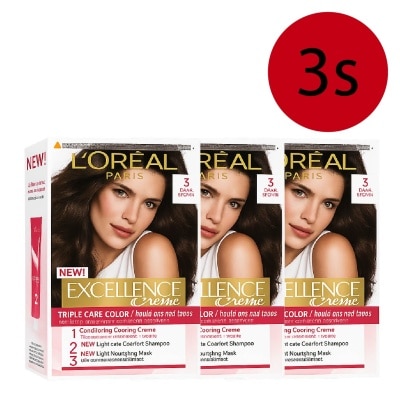 L'OREAL PARIS EXCELLENCE - Créme Hair Colour #3 Natural Dark Brown Bundle Set 1s