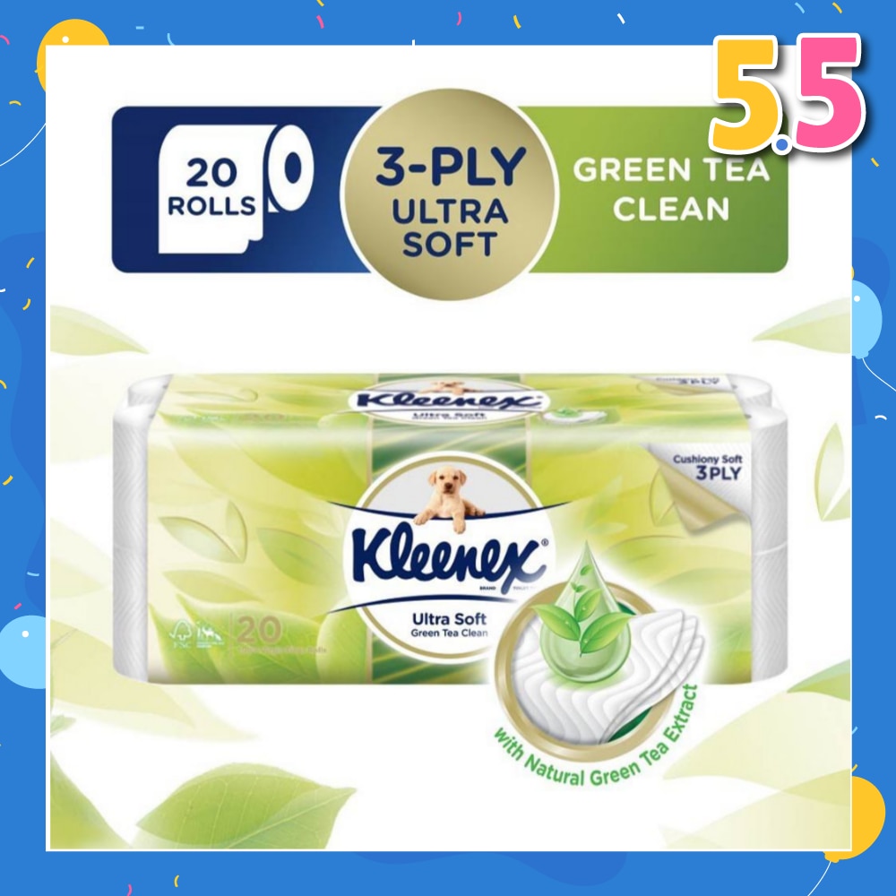 Kleenex Ultra Soft Toilet Paper Green Tea 20 Rolls