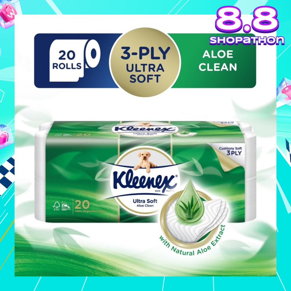 KLEENEX Ultra Soft Aloe Clean Toilet Paper Rolls 20s