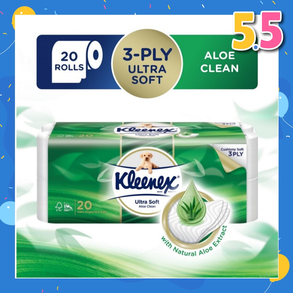 KLEENEX Ultra Soft Aloe Clean Toilet Paper Rolls 20s