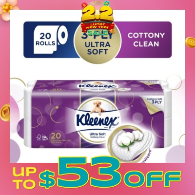 KLEENEX KLEENEX Ultra Soft Toilet Tissue Paper Cottony Clean 20 Rolls