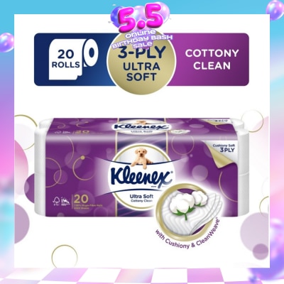 KLEENEX - KLEENEX Ultra Soft Toilet Tissue Paper Cottony Clean 20 Rolls