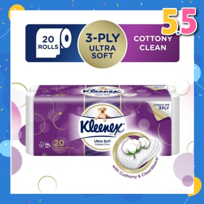 KLEENEX KLEENEX Ultra Soft Toilet Tissue Paper Cottony Clean 20 Rolls