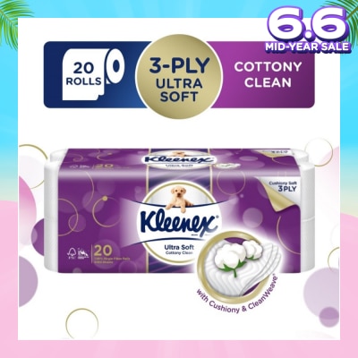 KLEENEX KLEENEX Ultra Soft Toilet Tissue Paper Cottony Clean 20 Rolls