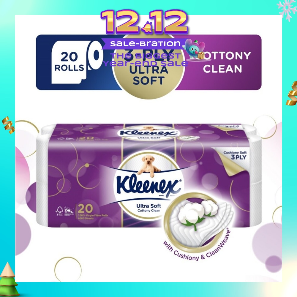 KLEENEX Ultra Soft Toilet Tissue Paper Cottony Clean 20 Rolls<BR>