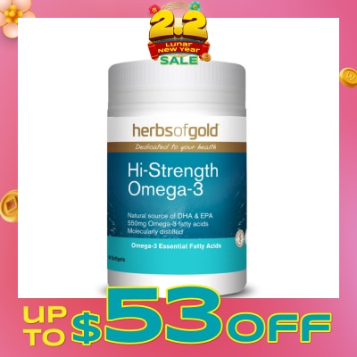 HERBS OF GOLD Hi-Strength Omega-3 Fish Oil Softgel (To Support Healthy Heart, Brain, Joint & Vision) 90s