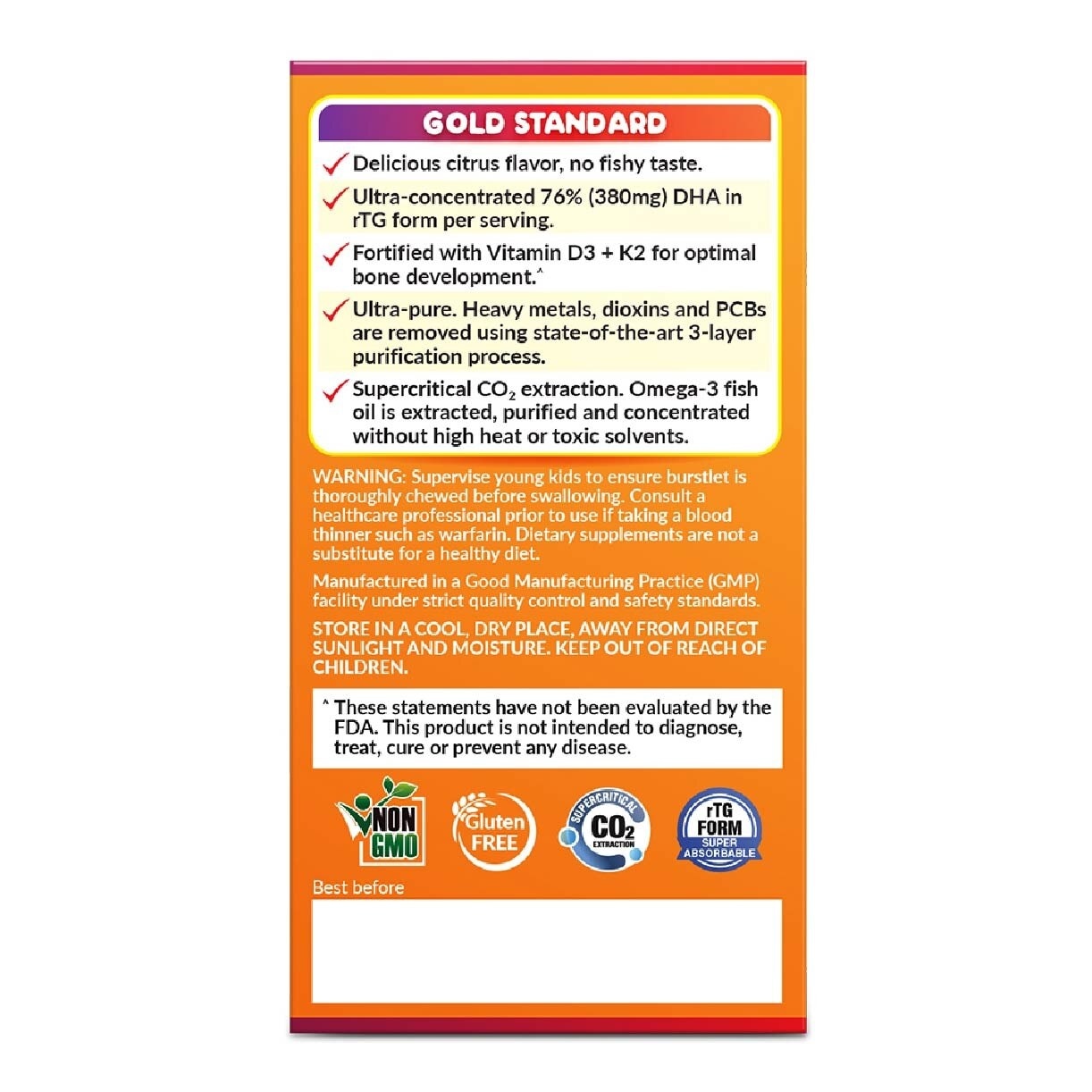 I Love My Kids DHA76 Brain & Bones Dietary Supplement Burstlets (Omega 3 DHA Fish Oil + Vitamin D3 for Smarter Learning, Better Focus & Behaviour) 135s