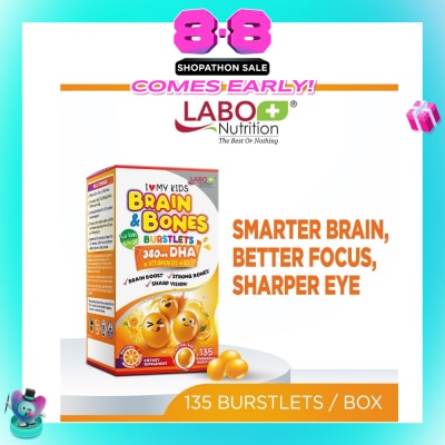 LABO NUTRITION - I Love My Kids DHA76 Brain & Bones Dietary Supplement Burstlets (Omega 3 DHA Fish Oil + Vitamin D3 for Smarter Learning, Better Focus & Behaviour) 135s