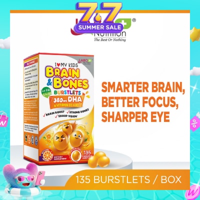 LABO NUTRITION - I Love My Kids DHA76 Brain & Bones Dietary Supplement Burstlets (Omega 3 DHA Fish Oil + Vitamin D3 for Smarter Learning, Better Focus & Behaviour) 135s