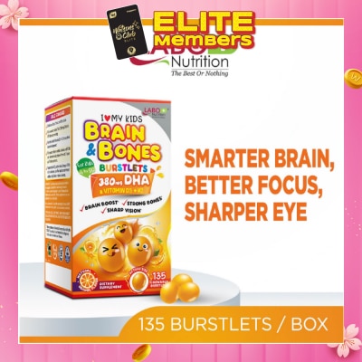 LABO NUTRITION I Love My Kids DHA76 Brain & Bones Dietary Supplement Burstlets (Omega 3 DHA Fish Oil + Vitamin D3 for Smarter Learning, Better Focus & Behaviour) 135s
