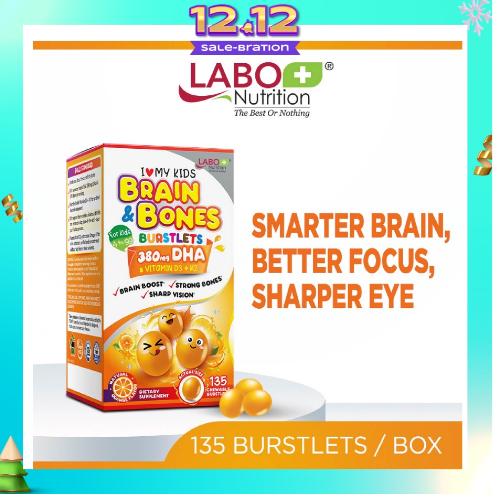 I Love My Kids DHA76 Brain & Bones Dietary Supplement Burstlets (Omega 3 DHA Fish Oil + Vitamin D3 for Smarter Learning, Better Focus & Behaviour) 135s