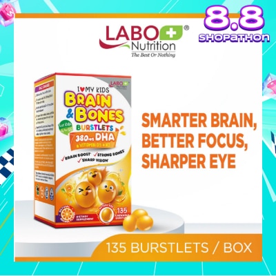 LABO NUTRITION I Love My Kids DHA76 Brain & Bones Dietary Supplement Burstlets (Omega 3 DHA Fish Oil + Vitamin D3 for Smarter Learning, Better Focus & Behaviour) 135s