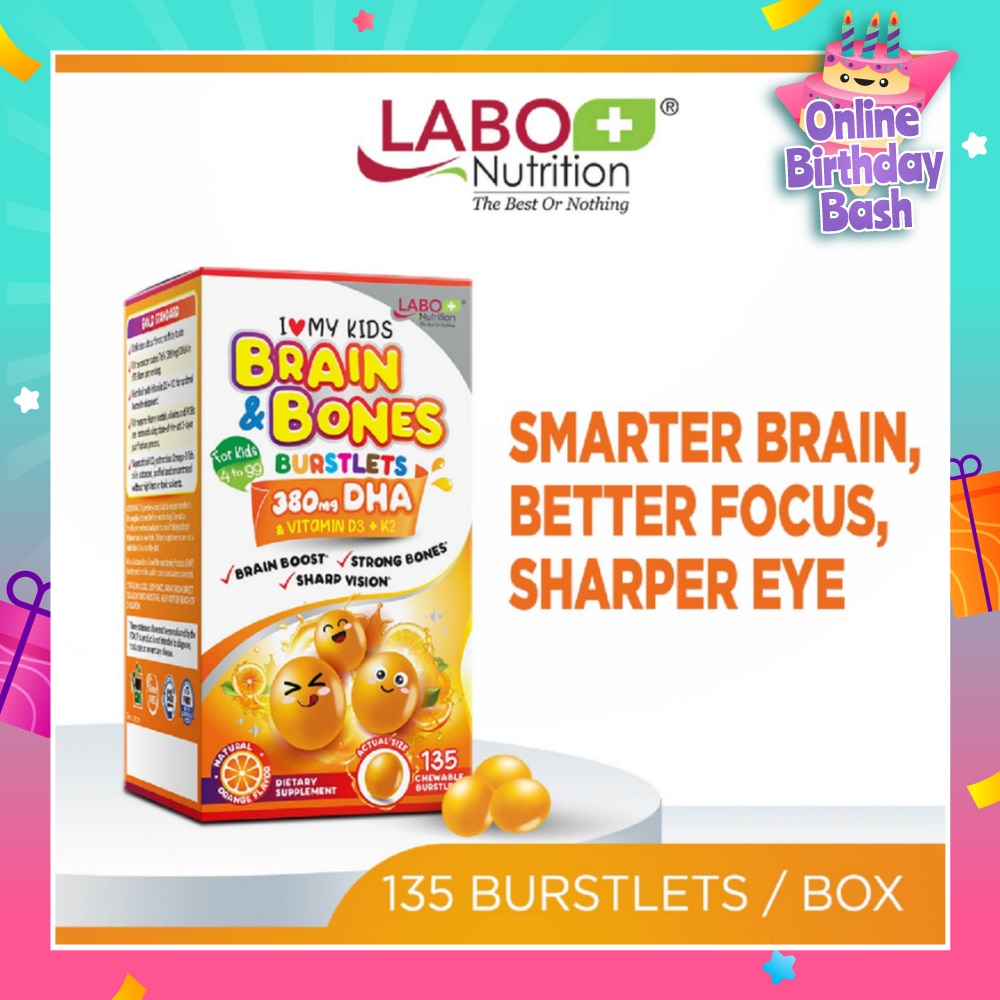 I Love My Kids DHA76 Brain & Bones Dietary Supplement Burstlets (Omega 3 DHA Fish Oil + Vitamin D3 for Smarter Learning, Better Focus & Behaviour) 135s