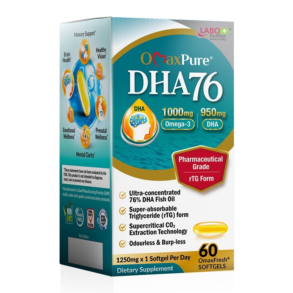 Omaxpure Dha76 Dietary Supplement Softgel (Omega Fish Oil With 76% Dha For Memory Support, Brain Health, Healthy Vision And Prenatal Wellness) 60s