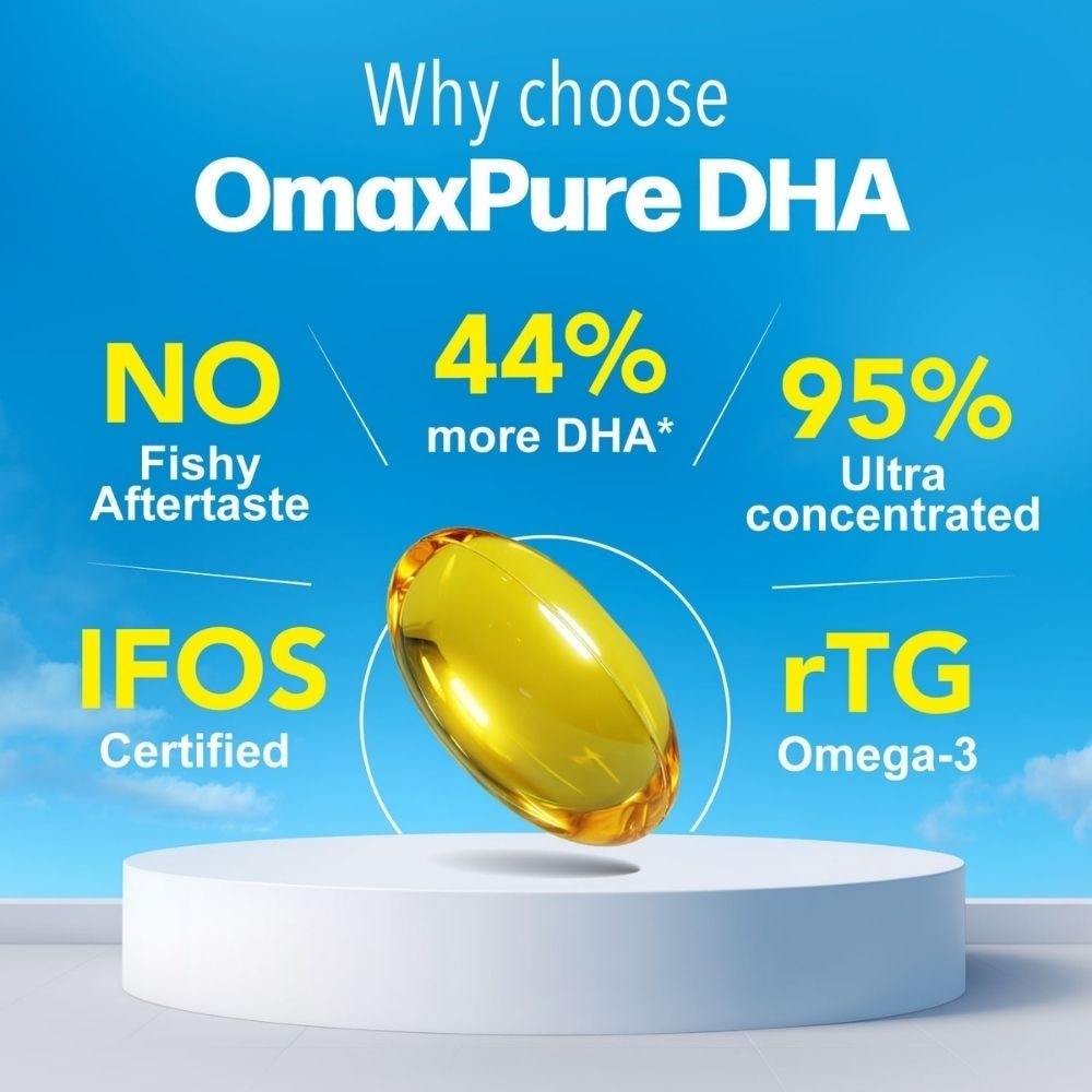 OmaxPure DHA Omega3 Fish Oil Softgels (Brain, Memory, Eye & Prenatal Support) 120s
