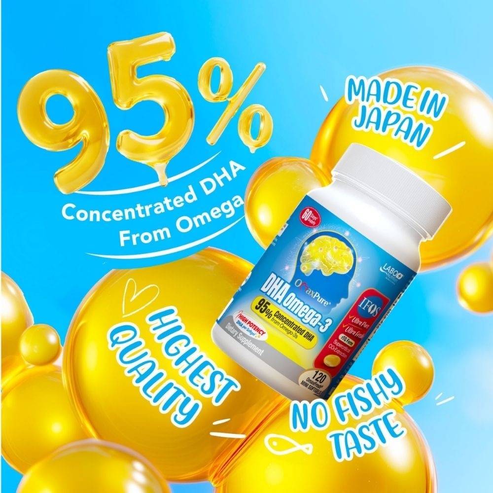 OmaxPure DHA Omega3 Fish Oil Softgels (Brain, Memory, Eye & Prenatal Support) 120s