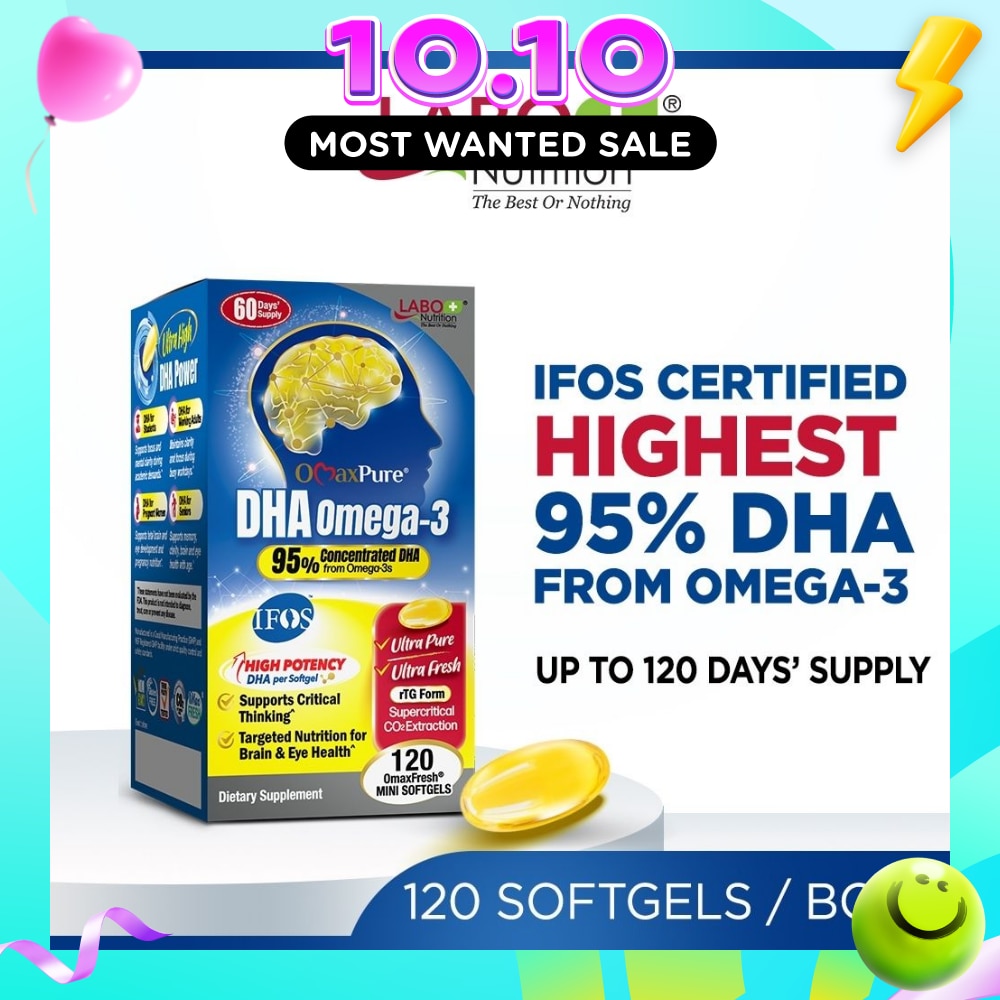 OmaxPure DHA Omega3 Fish Oil Softgels (Brain, Memory, Eye & Prenatal Support) 120s image