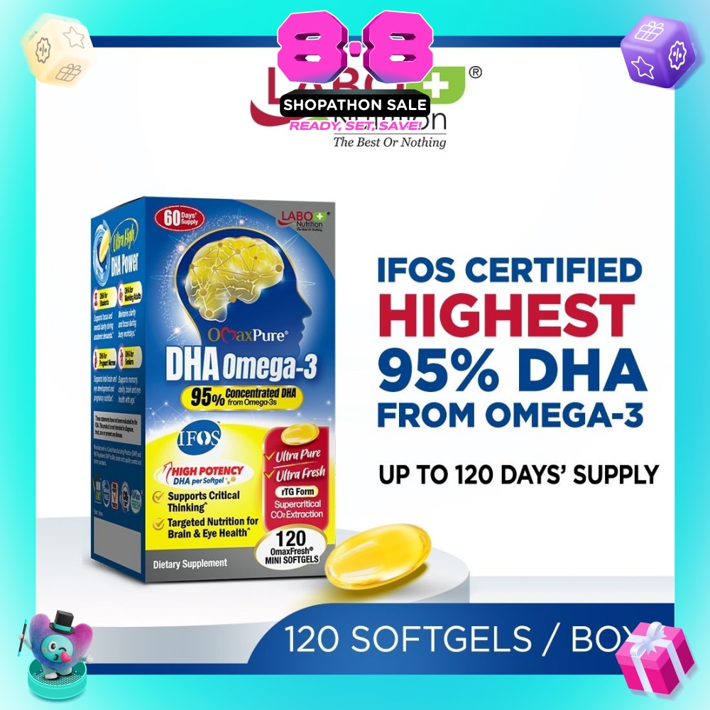 OmaxPure DHA Omega3 Fish Oil Softgels (Brain, Memory, Eye & Prenatal Support) 120s