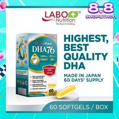 LABO NUTRITION Omaxpure Dha76 Dietary Supplement Softgel (Omega Fish Oil With 76% Dha For Memory Support, Brain Health, Healthy Vision And Prenatal Wellness) 60s
