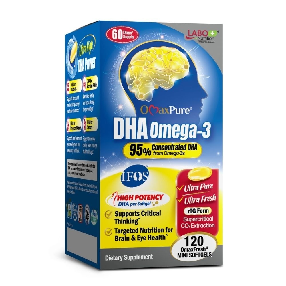 OmaxPure DHA Omega3 Fish Oil Softgels (Brain, Memory, Eye & Prenatal Support) 120s