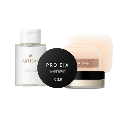 1028 - Pro Fix Loose Setting Powder + Puff + Brush & Sponge Cleaner Bundle Set 1s