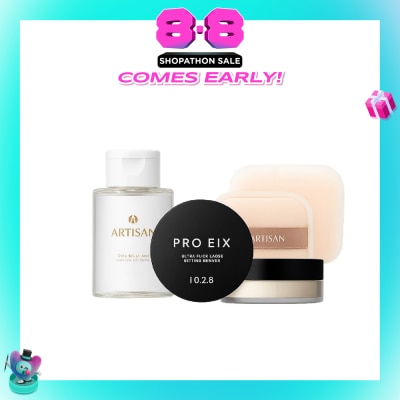 1028 - Pro Fix Loose Setting Powder + Puff + Brush & Sponge Cleaner Bundle Set 1s