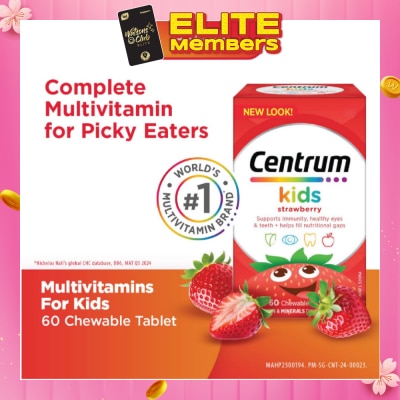CENTRUM Multivitamin & Mineral Chewable Tablets for Kids Strawberry (For Kids' Growth) 60s